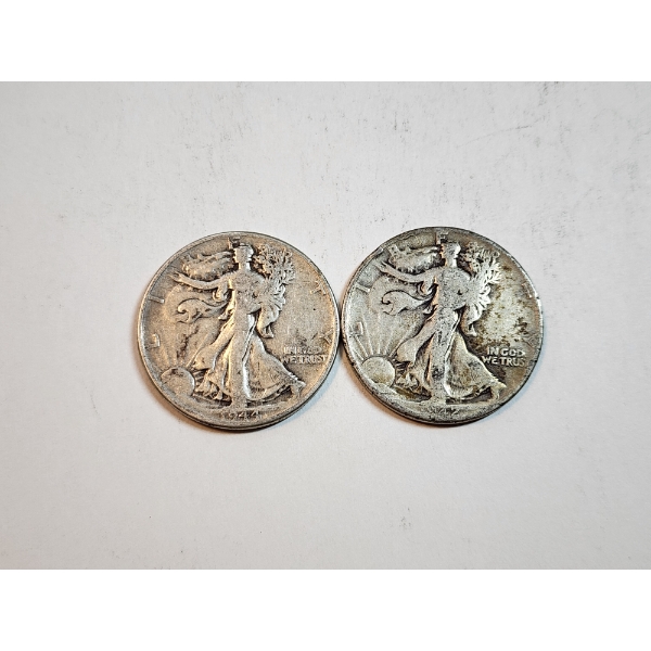 (2) 90% Silver Walking Liberty Half Dollars: 1944, 1942