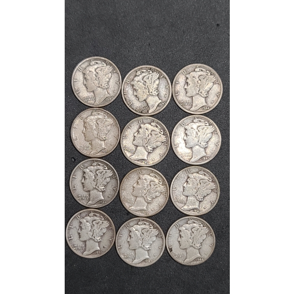 Assorted 1940's 90% Silver Mercury Dimes - Face Value: $1.20