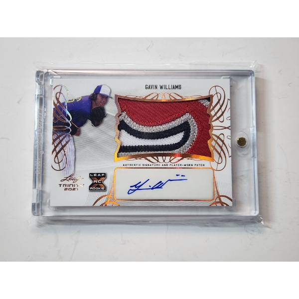 2021 Leaf Trinity Gavin Williams Rookie Card w/ Authentic Signature and Player-Worn Patch