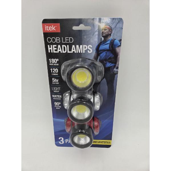 Itek COB LED Brand New Headlamp 3 Pack
