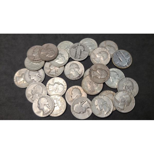 Assorted Years/Mints 90% Silver Standing Liberty & Washington Quarters - Face Value: $7.00