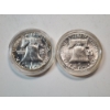 Image 2 : Two 1961 90% Silver Franklin Half Dollars in Capsules Face Value: $1.00