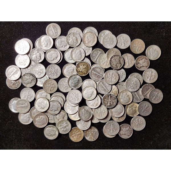 $10 Face Value in Assorted 90% Silver Dimes