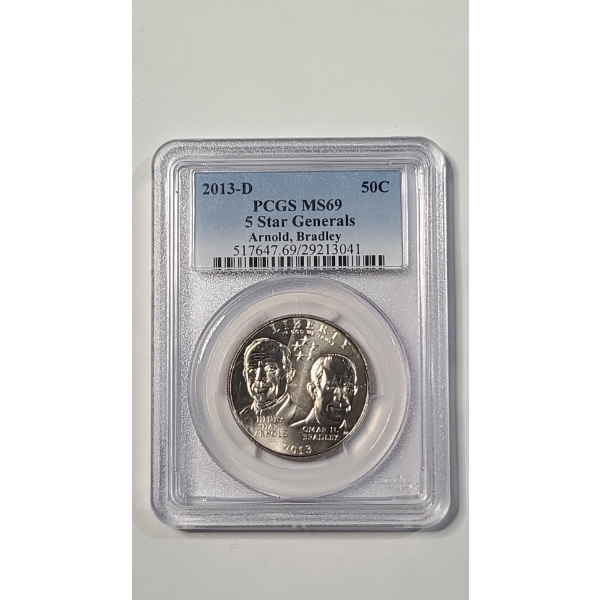 PCGS 2013-D MS69 5 Star Generals Arnold, Bradley Clad Half Dollar 
