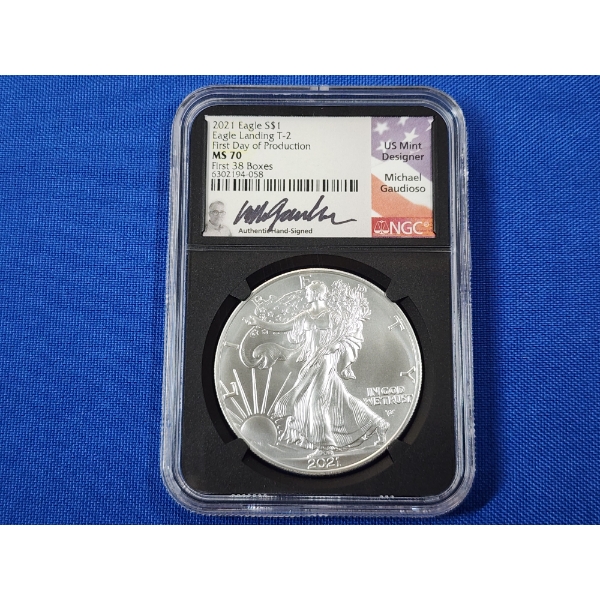 2021 NGC MS 70 American Silver Eagle - 1oz Fine Silver - Eagle Landing T-2 - First 38 Boxes!