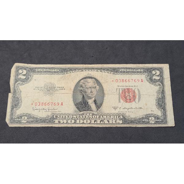 Series 1953 $2 Red Seal STAR Bank Note With Granahan & Dillon Signatures - Face Value: $2.00