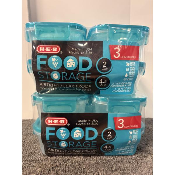 HEB Airtight Food Storage Container - 2 Pack of 3 Containers - Airtight/Leakproof