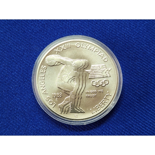 1983 Los Angeles Olympic Commemorative 90% Silver Dollar Coin - In Capsule