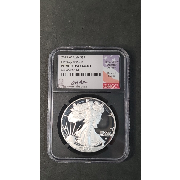 2023-W NGC First Day Of Issue PF 70 ULTRA CAMEO 1 OZ Fine Silver American Eagle - Signed 