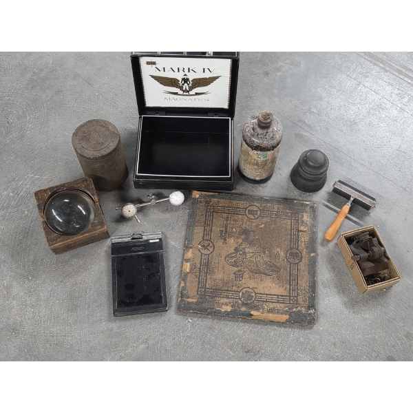 Interesting Vintage Collectables Including Plastic Cigar Box, Maxwell House Tin, Wooden Sign & More!