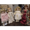 Image 1 : 4 Porcelain Face Dolls with Stands and 1 Extra Stand - Tallest 20"