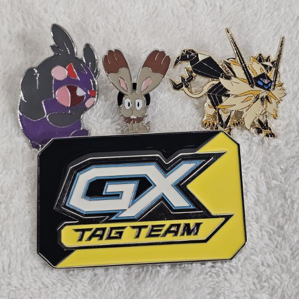 Pokémon GX Tag Team Heavy Metal Marker Badge Pin Set ft. Morpeko, Bunnelby, and Dusk Mane Necrozma