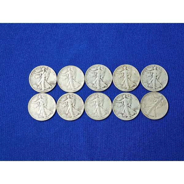 Assorted Years Walking Liberty Silver Half Dollars - FV: $5.00