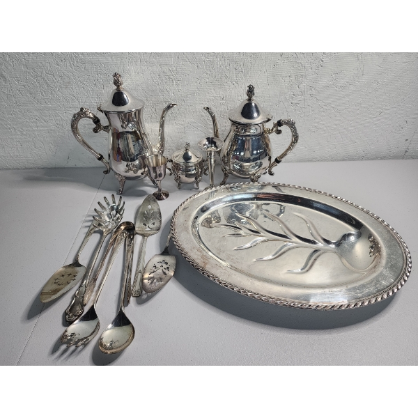 Teapots, Tray, and Serving Utensils: Including Silver-Plated!
