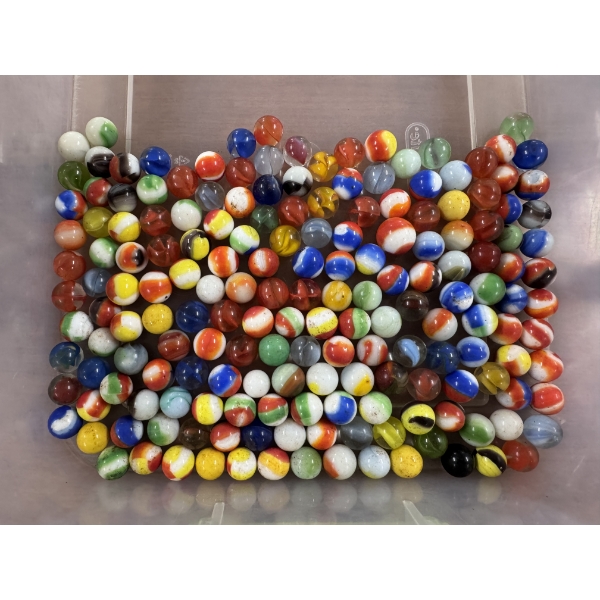 Huge Lot 1950's Marble King Marbles In Vintage Metal Crisco Can - Mint Condition