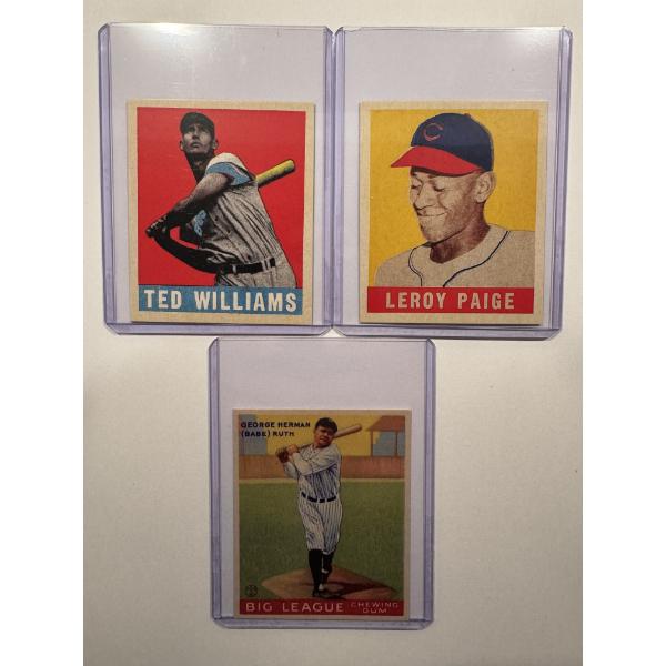 Ted Williams, Babe Ruth & Paige Throwback Chewing Gum Trading Cards In Holders - Mint Condition