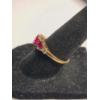 Image 2 : Vintage Women's 10K Yellow Gold Triple Heart Ruby & Diamond Accent Ring - Size 7 - Weight: 1.9g