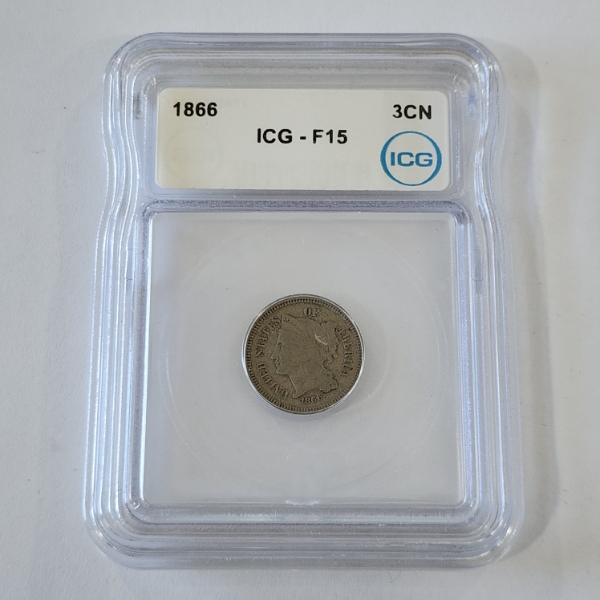 U.S. 1866 3 Cent Nickel - Graded by ICG F15