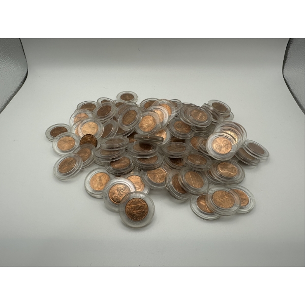 Unsearched Lot of Pennies in Plastic Cases - Including State Embossed - About 100 Pennies