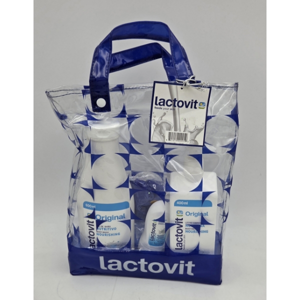 Brand New Lactovit Gift Set- Includes Body Milk, Body Wash, Deodorant, & Mesh Scrubber