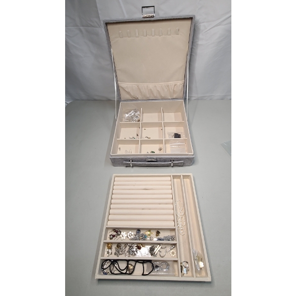 10"x10" Suede Jewelry Box With Some Costume Jewelry Included