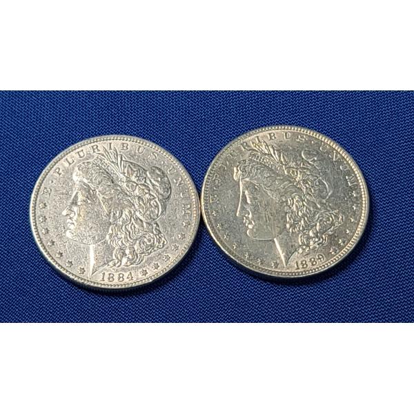 1884 & 1889 90% Silver Morgan Dollars