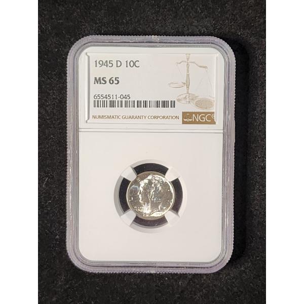 1945-D Mercury Dime Graded by NGC MS65 