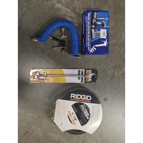 All Brand New- Ridgid 1/4 x50ft Air Hose With Fittings, & Two Blow Guns