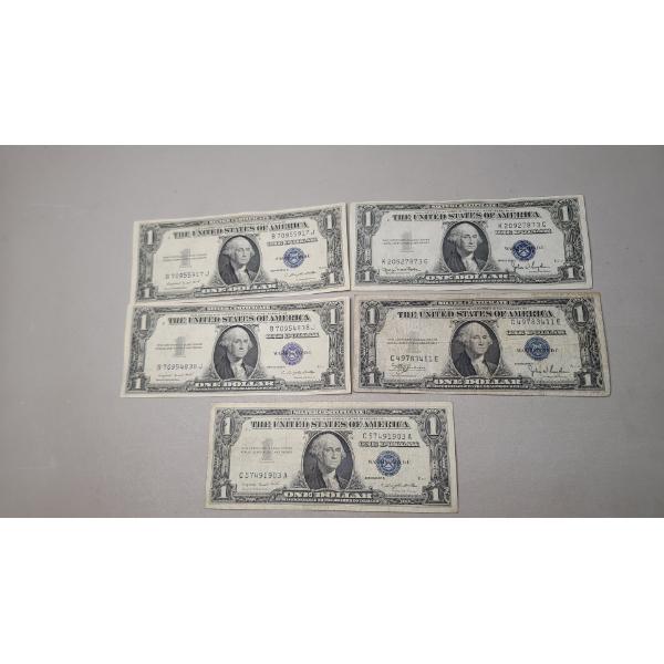 1935 G x2, 1935 D, 1935 C, 1957 A $1 Silver Certificates - Face Value: $5.00
