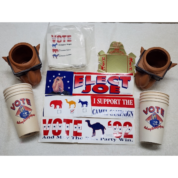 Large Assortment of Camel Joe Collectibles Ft. Elect Joe Stickers, Cups & Napkins & More!