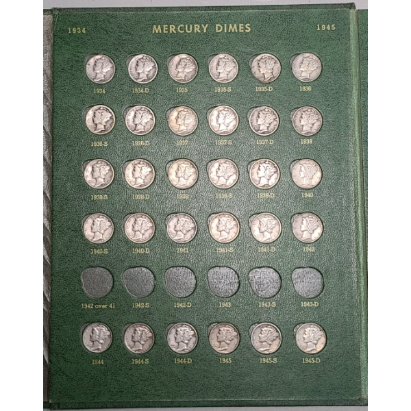 Assorted Years/Mint Marks 90% Silver Mercury Dimes In Whitman Coin Folder - Face Value: $3.00