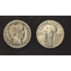 Image 1 : U.S. SILVER COINS - 2 Pcs - 1916 D BARBER $.25 & 1928 STANDING LIBERTY $.25 - 90% SILVER