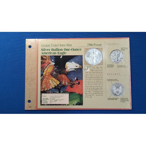 1999 Silver Bullion American Eagle One-Ounce .999 Fine Silver On American Historic Society Display 