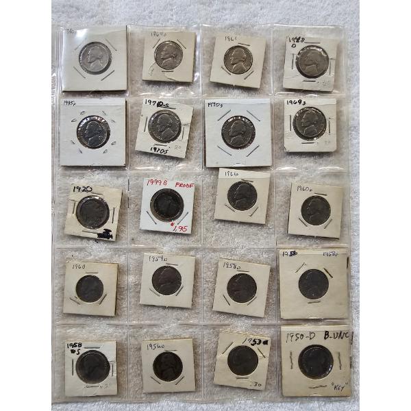 Assorted Nickels in Protective Binder Sleeve - Includes Buffalo, Proof and Uncirculated Coins AFV $1