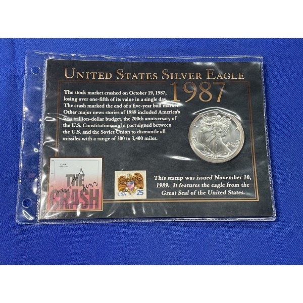 1987 US $1 Silver Eagle - 1 oz .999 Fine Silver & Eagle from Great Seal Stamp - Commemorative w/ COA