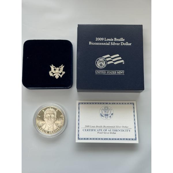 2009 Louis Braille Bicentennial 90 % Proof Silver Dollar - In Original Packaging- Mint Condition