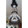 Image 5 : Antique Cast Iron Converted To Electric - Hanging Ceiling Oil Lamp - 14" Shade - Adjustable Height