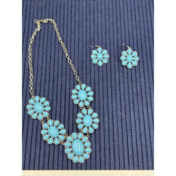 Chunky Pieces of Jewelry - Floral Necklace and Earrings - Costume Pieces 