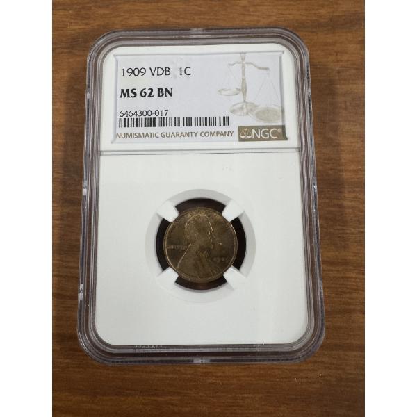1909 VDB One Cent United States Lincoln Penny - MS 62 Brown