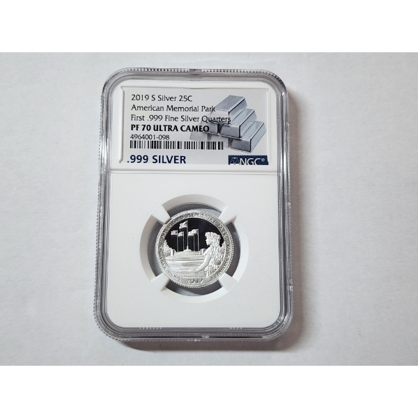 2019-S American Memorial Park - First .999 Fine Silver Quarters - NGC PF 70 ULTRA CAMEO