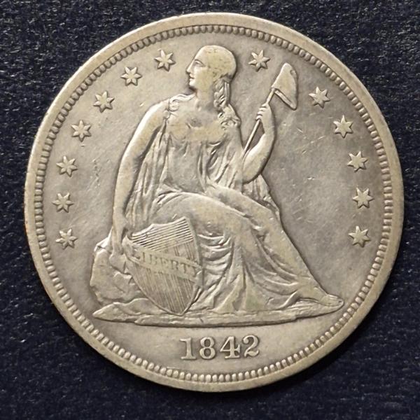 1842 Seated Liberty $1 Silver Dollar Nice Mid Grade Example See Pics