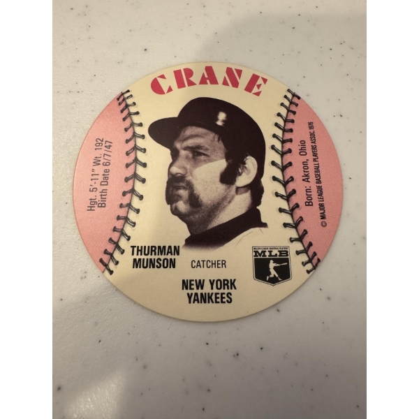 1976 Thurman Munson Crane Potato Chips Round Baseball Card - Mint Condition