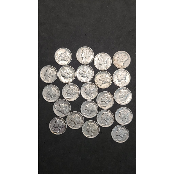 Assorted Years/Mint Marks 90% Silver Mercury Dimes - Face Value: $1.70