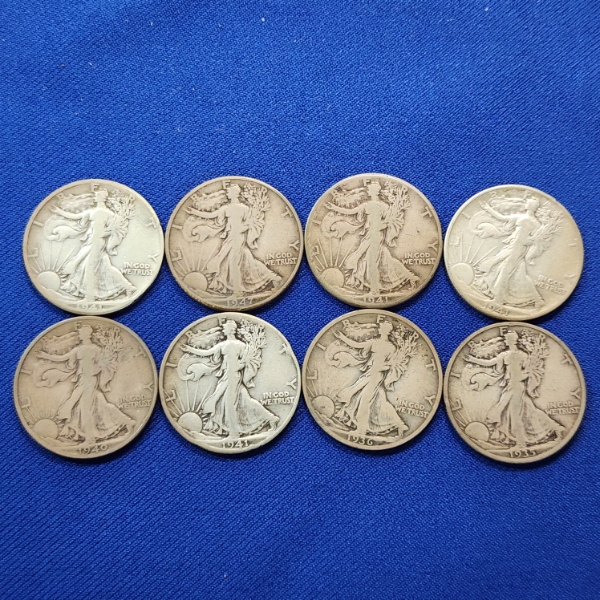 x8 Assorted Years United States Walking Liberty 90% Silver Half Dollars - FV: $4.00