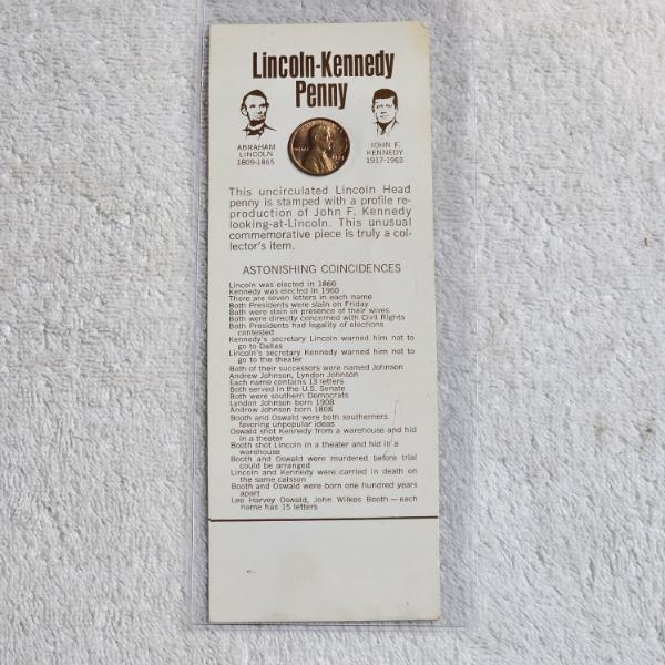 Lincoln-Kennedy Counterstamped Novelty Penny Commemorative Coin Card