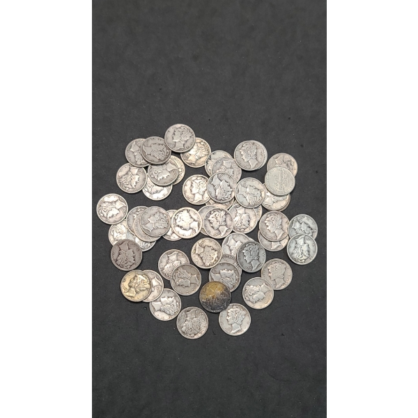 Assorted Years/Mint Marks 90% Silver Mercury Dimes - Face Value: $5.30