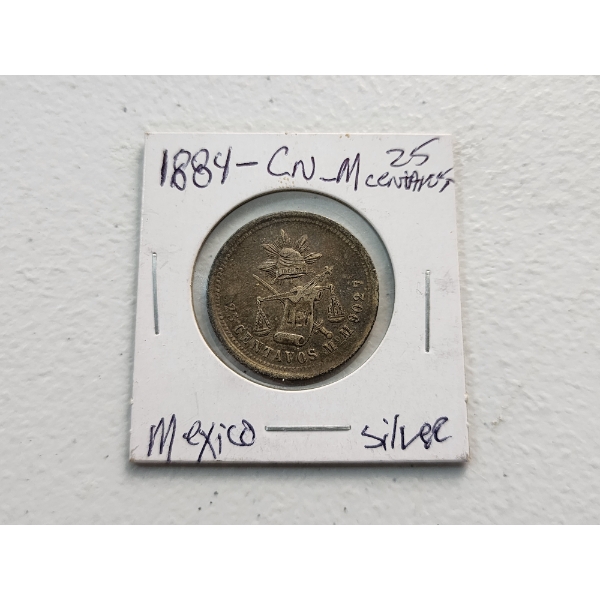 1884 Mexico Second Republic 25 Centavos ASW: 0.1965oz