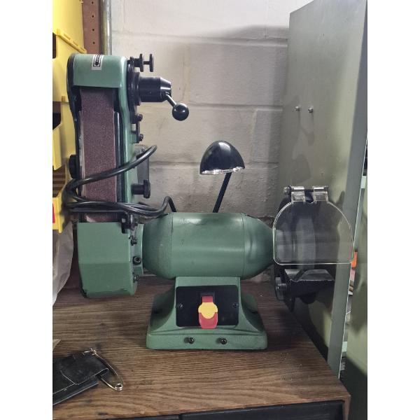 PICKUP IN CANTON - Combo Bench Grinder 2 Inch Belt Sander with Extra Belts + Storage Bin - Excellent