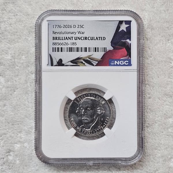 NGC Brilliant Uncirculated 1776-2026 D Revolutionary War Quarter