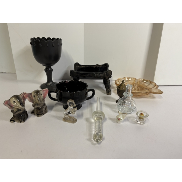 Misc. Glass Items - Goblet - 2 Elephants - Glass Horse - Leaf Shaped small dish